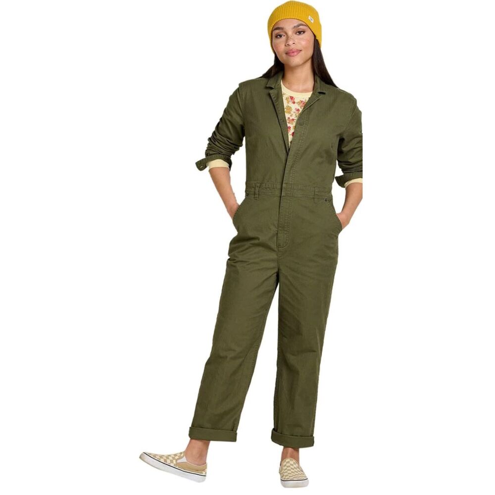 Toad&Co Juniper Coverall Jumpsuit Green Herringbone Twill Size Small